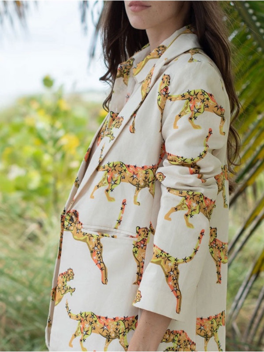 Women's Cream Printed Blazer Jacket - Designer-Inspired